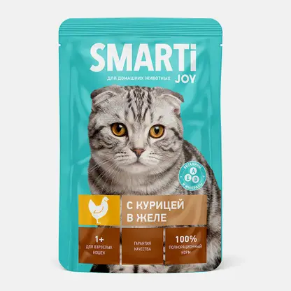 Корм для кошек влажный с курицей в желе Smarti Joy 75г