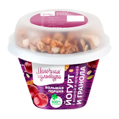 Изображение товара Йогурт Молочная культура вишня черешня и гранола 2.7%-3.5% 190г