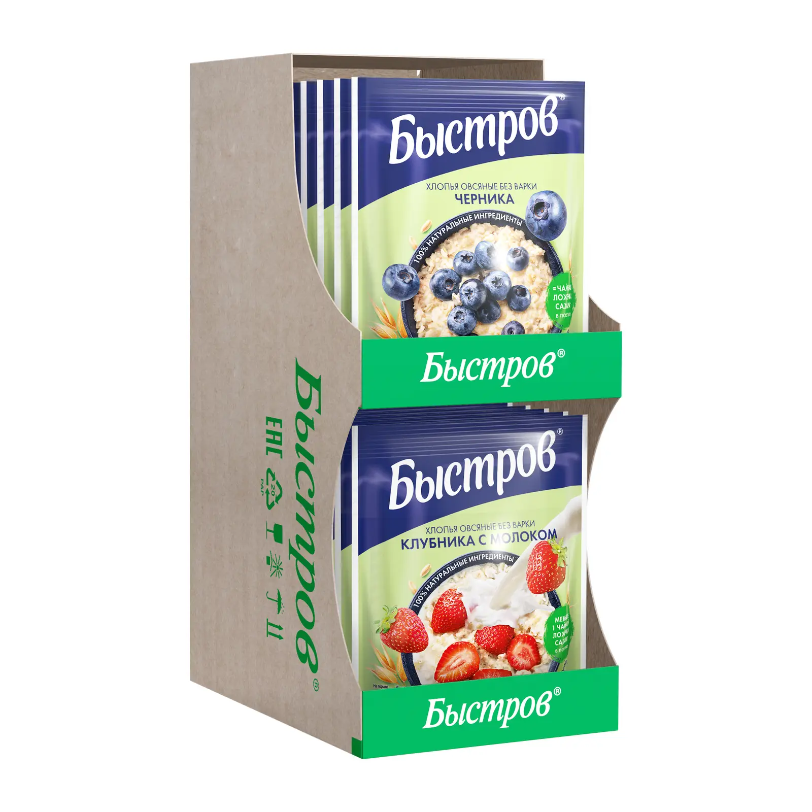 Изображение товара Хлопья Быстров черника-клубника с молоком 40г