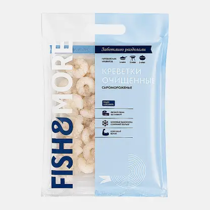 Креветки Королевские свежемороженые очищеные без хвоста 41/50 Fish&More 300г