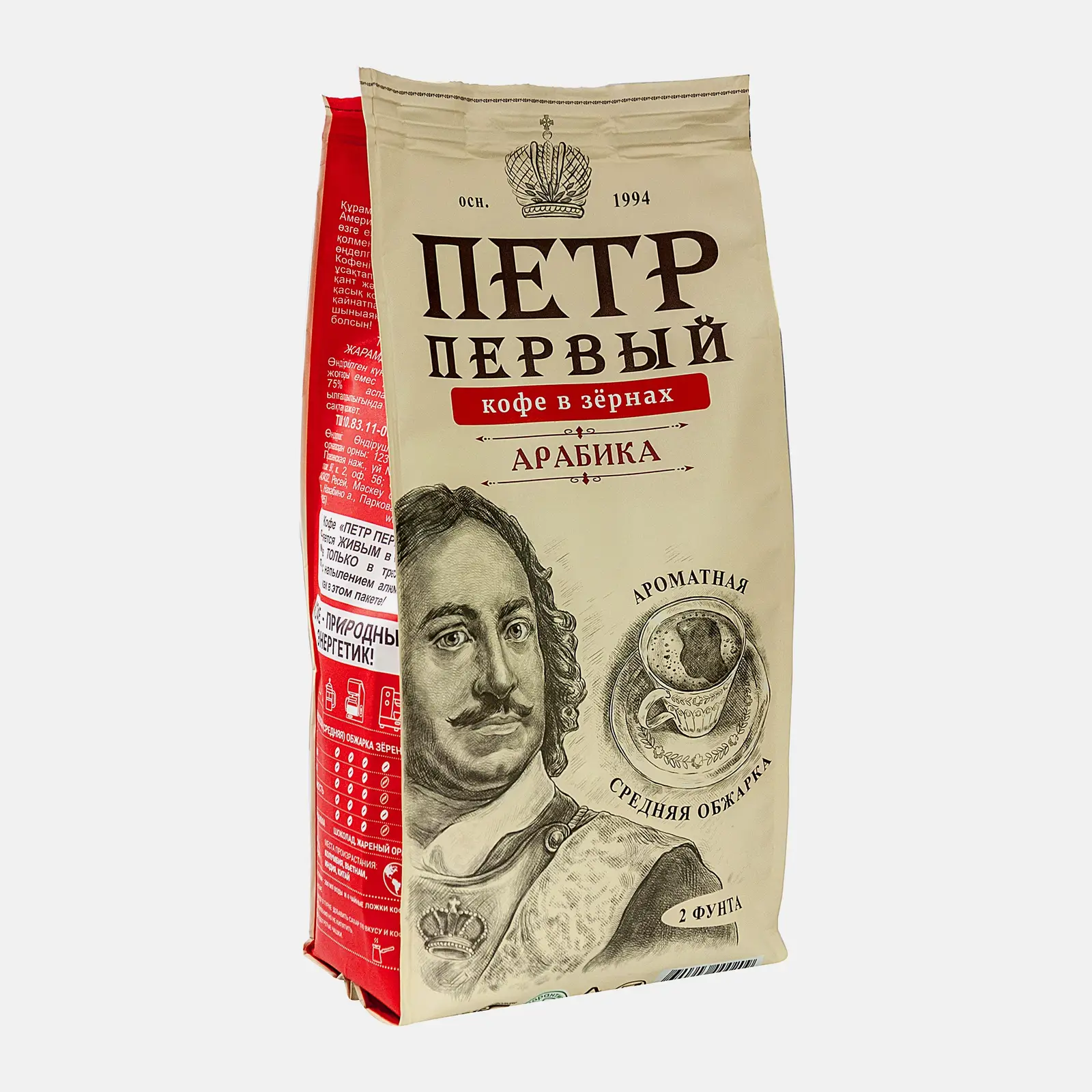 Кофе в зёрнах Петр первый натуральный 816г Кофе в зёрнах Петр первый натуральный 816г