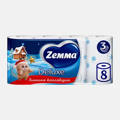 Туалетная бумага белая Deluxe Zemma 8 рулонов 3 слоя