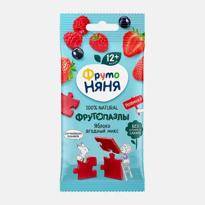 Фруктовые кусочки Фрутоняня Фрутопазлы яблоко клубника малина черника смородина 20г
