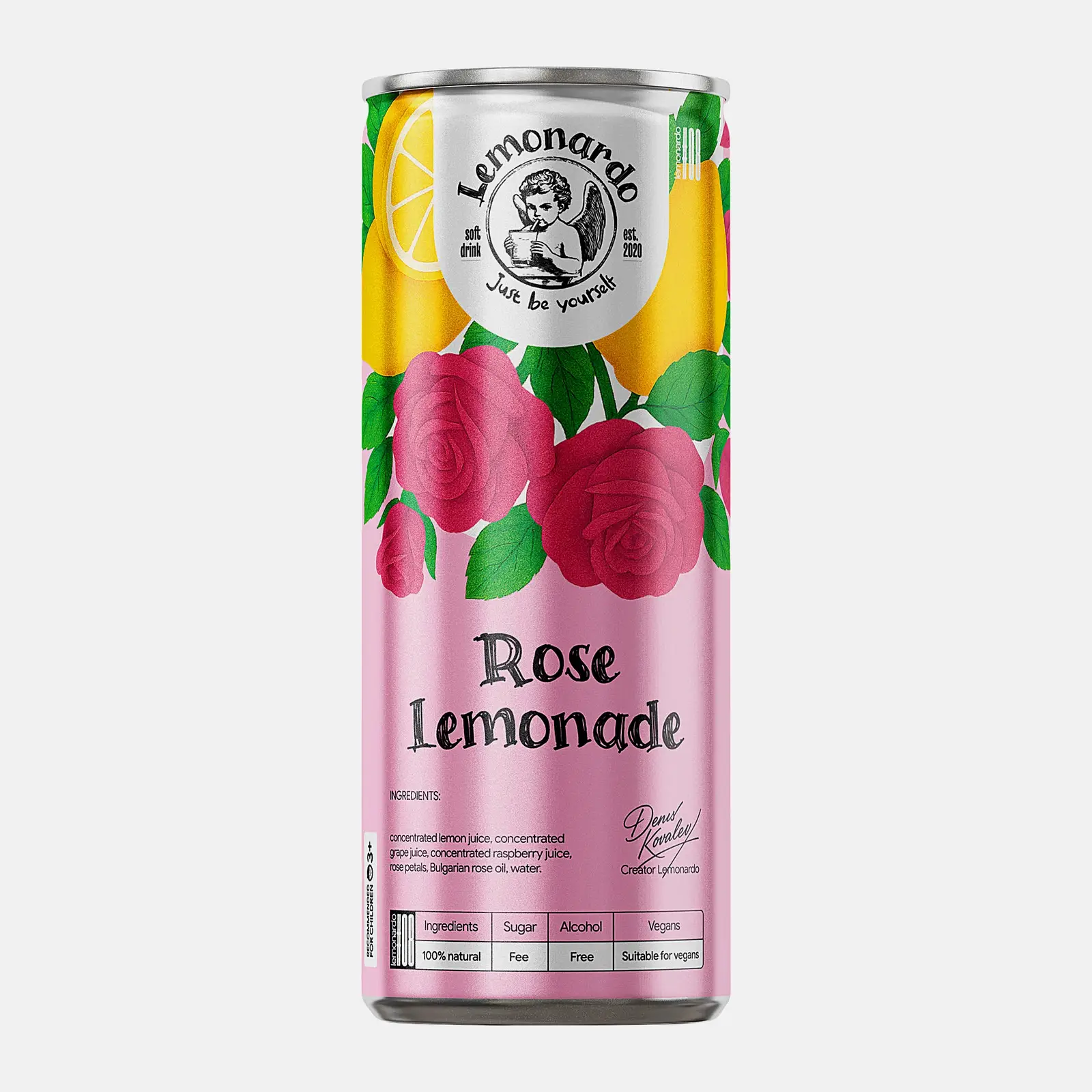 Изображение товара Лимонад Lemonardo без сахара 330 мл с натуральным вкусом розы и малины