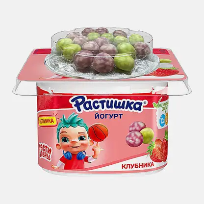 Йогурт с клубникой и злаковыми шариками Растишка 3% 117г