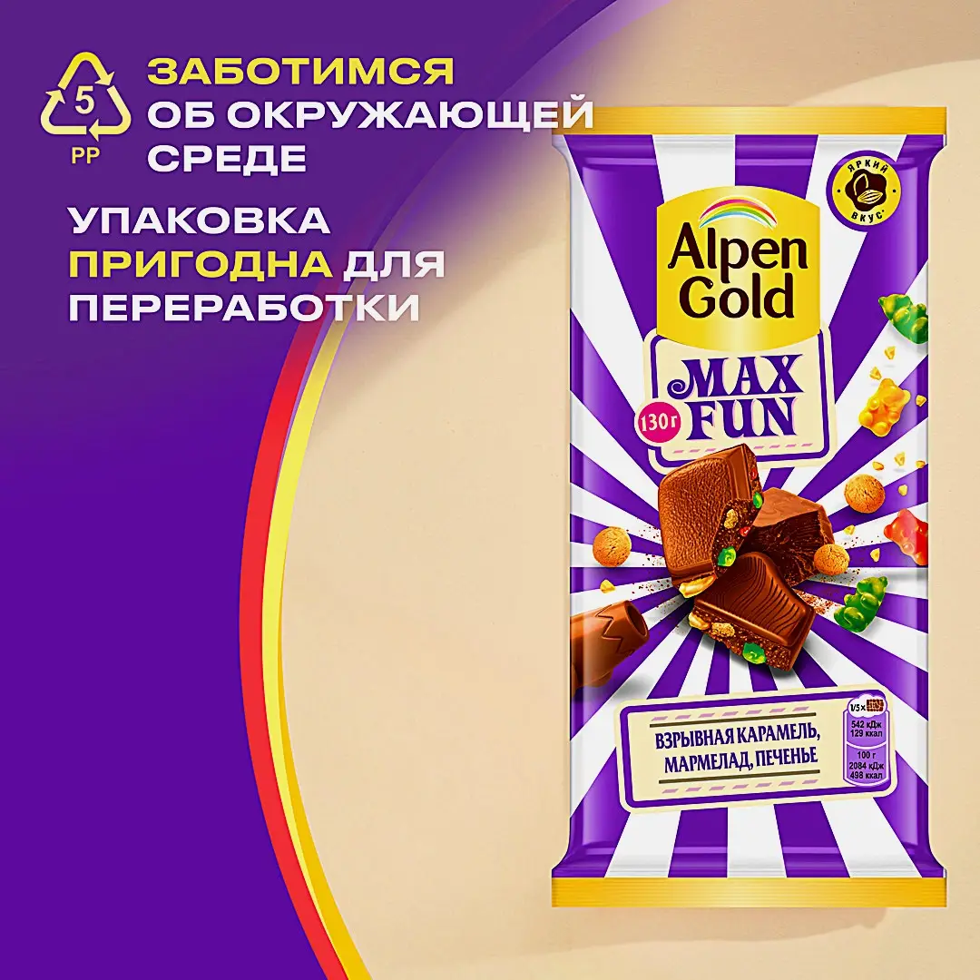 Шоколад Alpen Gold Max Fun Взрывная карамель мармелад печенье 130г - фото 5 Шоколад Alpen Gold Max Fun Взрывная карамель мармелад печенье 130г - фото 5