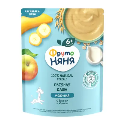 Изображение товара Овсяная молочная каша Банан-яблоко с 6 месяцев Фрутоняня 200г
