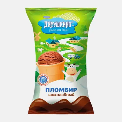 Мороженное Дивушкино Удивленная деревня пломбир шоколадный стаканчик 100г