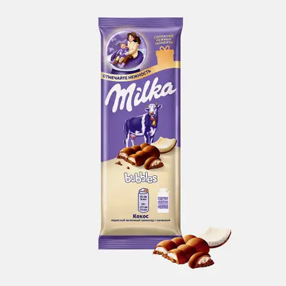 Шоколад Milka Bubbles молочный воздушные пузырьки с кусочками кокоса 87г
