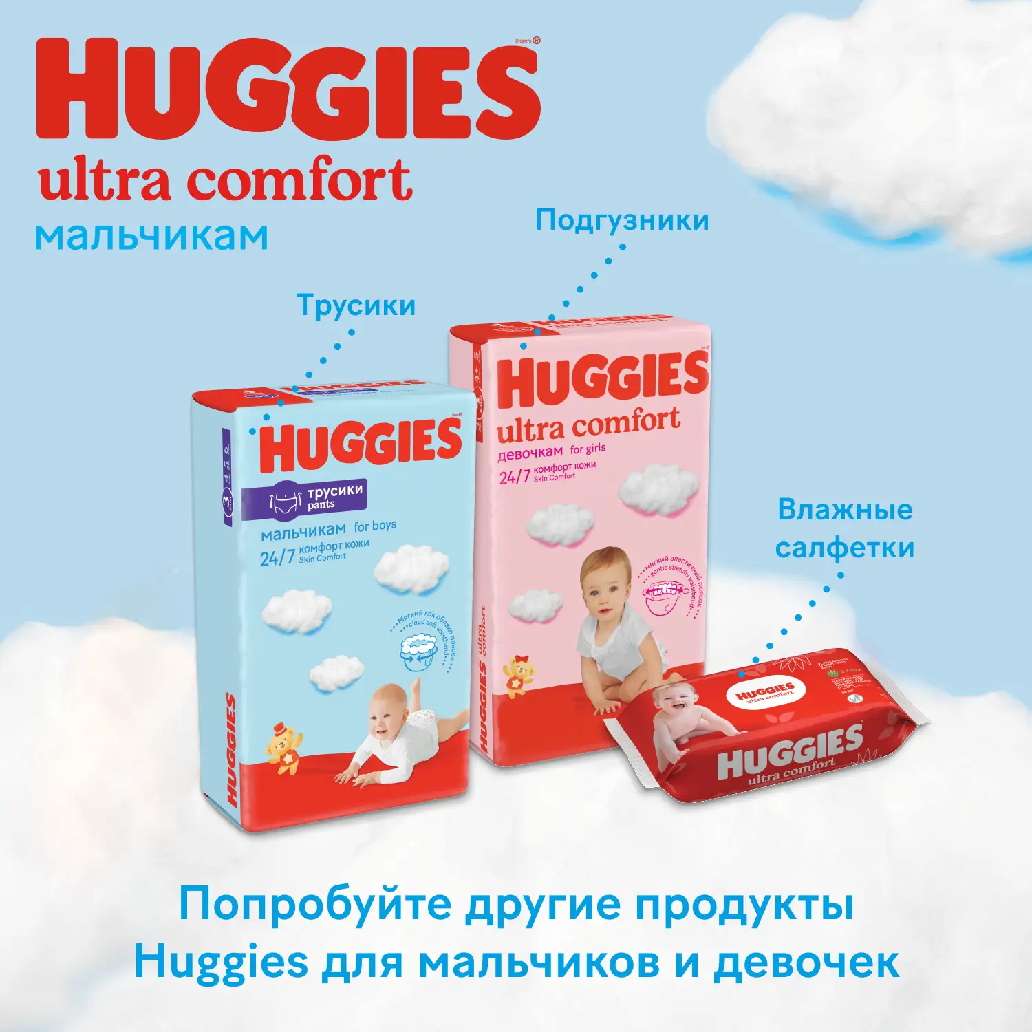 Подгузники для мальчиков Huggies Ultra Comfort р.4 8-14кг 66шт