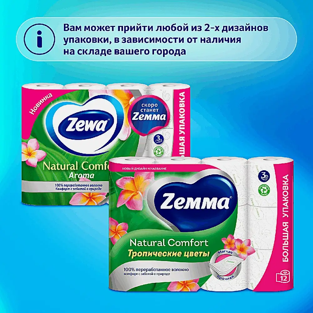 Туалетная бумага Арома Natural Comfort Zemma 12 рулонов 3 слоя - фото 4