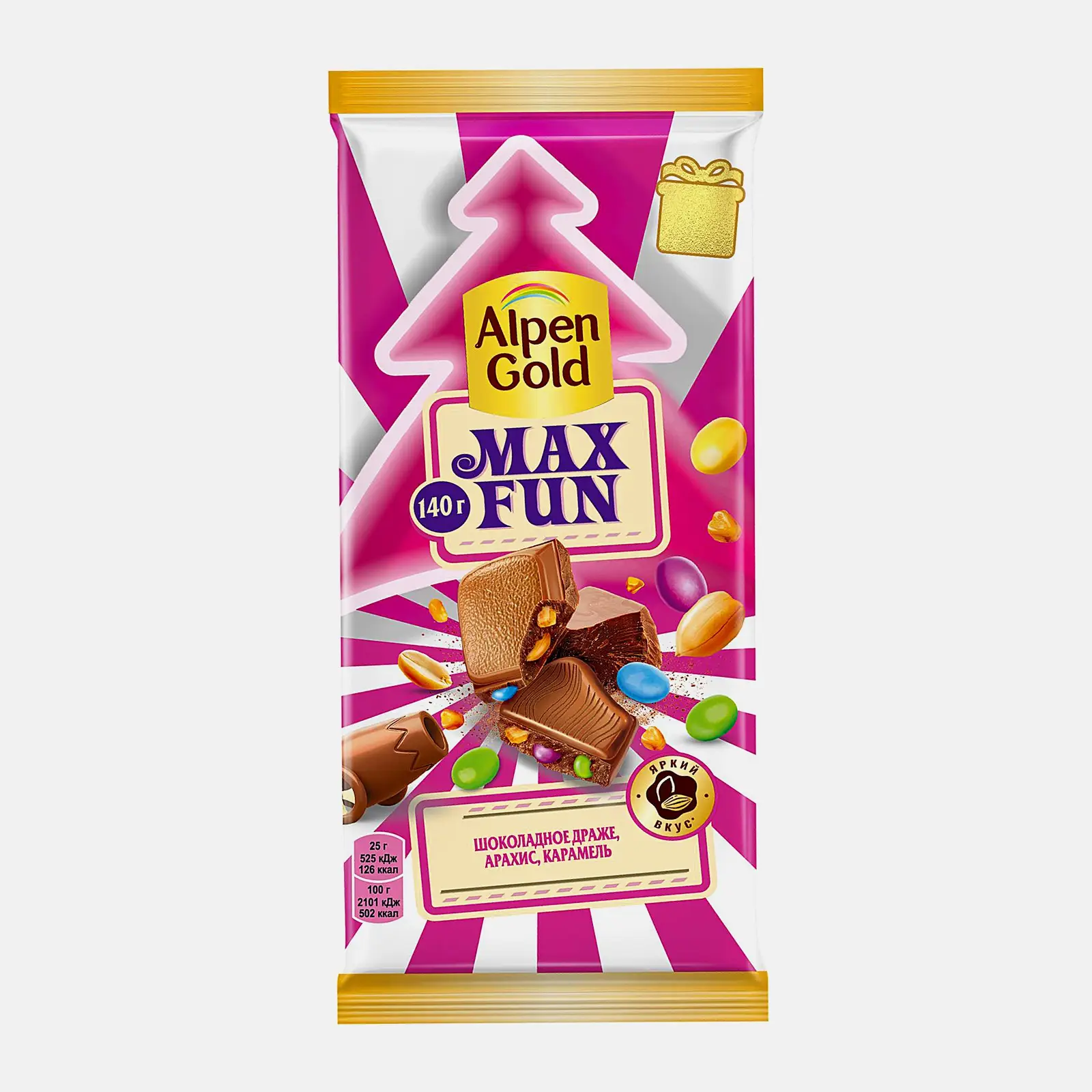 Изображение товара Шоколад Alpen Gold Max Fan с арахисом и карамелью 140 г