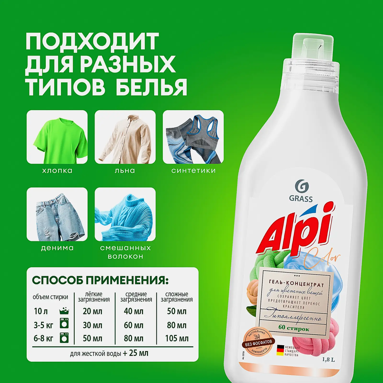 Гель-концентрат для стирки Alpi Color 1.8л - фото 3