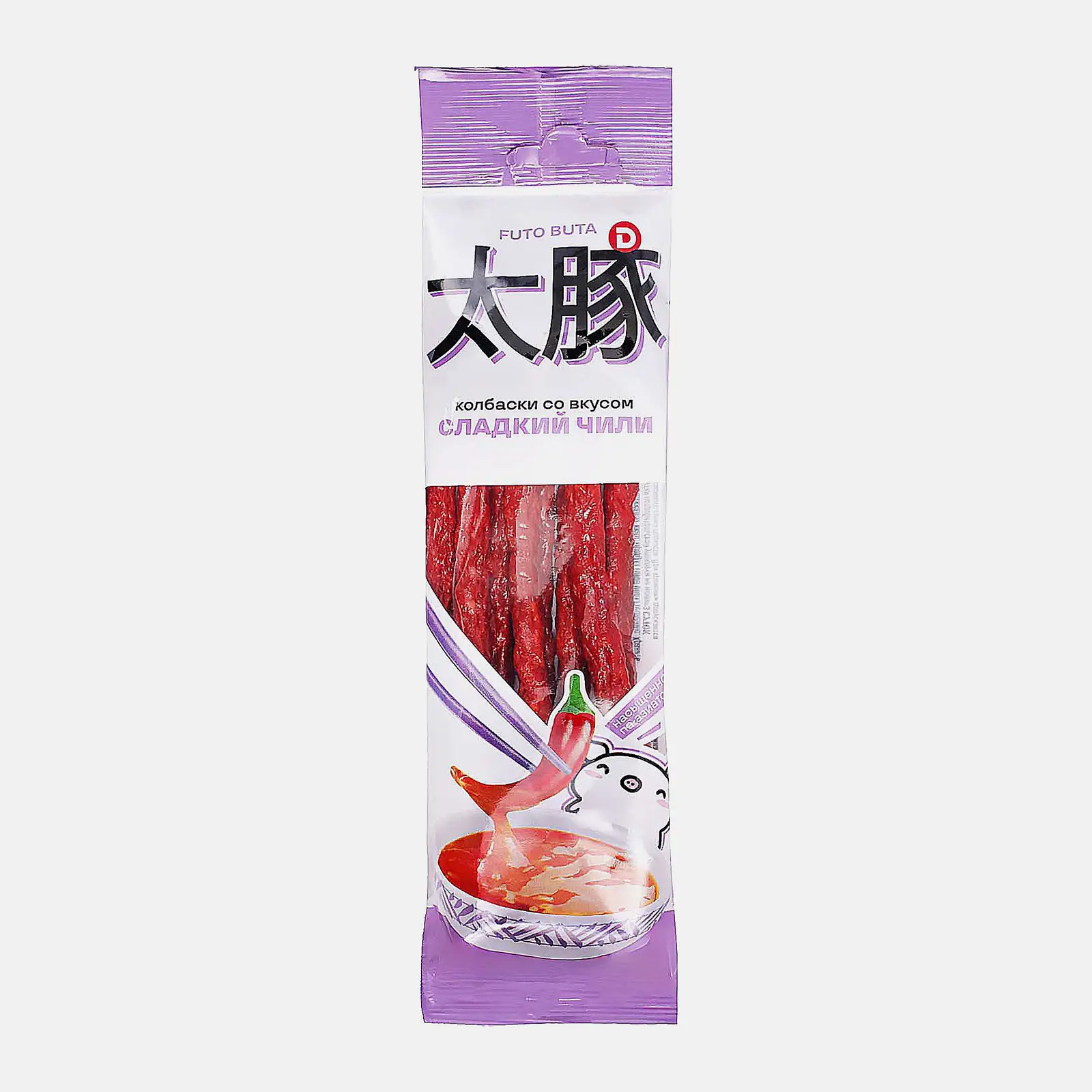 Колбаски сырокопченые со вкусом сладкий чили Futo Buta 70г Колбаски сырокопченые со вкусом сладкий чили Futo Buta 70г