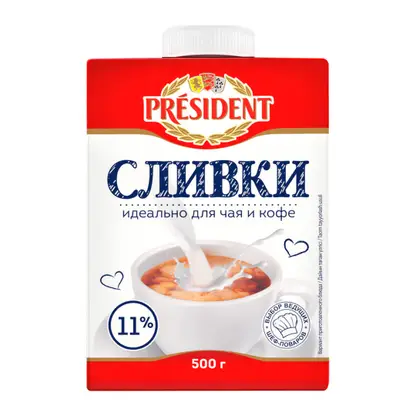 Изображение товара Сливки President ультрапастеризованные 11% 500г