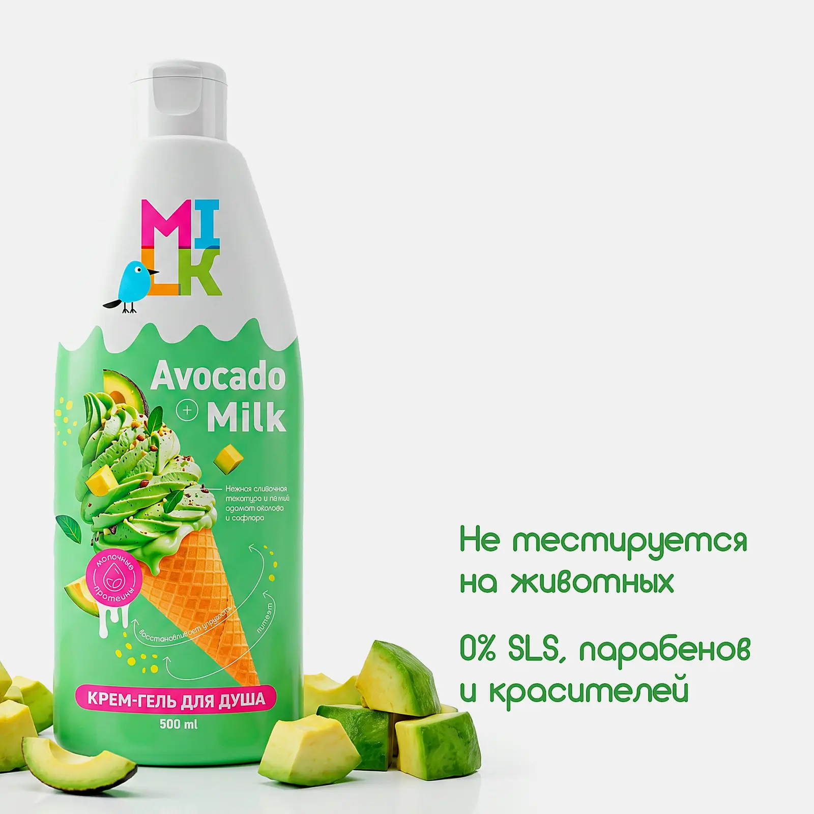 Крем-гель для душа Молоко и авокадо Milk 500мл - фото 4