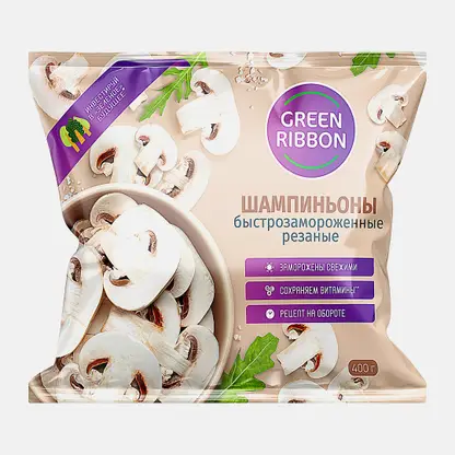 Шампиньоны Green Ribbon резаные быстрозамороженные 400г