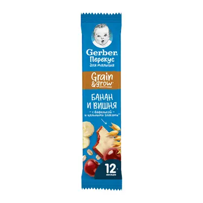 Изображение товара Фруктово-злаковый батончик Gerber банан-вишня 25 г полезный перекус Изображение товара Фруктово-злаковый батончик Gerber банан-вишня 25 г полезный перекус