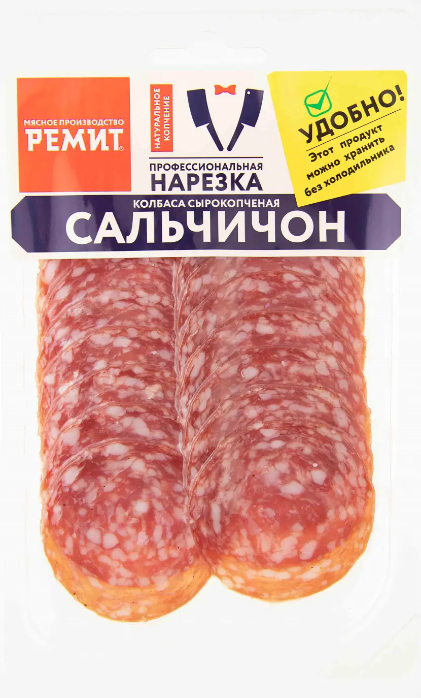 Колбаса Ремит Сальчичон сырокопченая нарезка 70г — в каталоге на сайте сети  Магнит | Краснодар