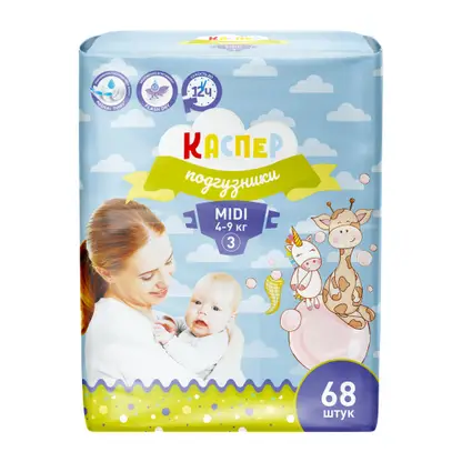 Изображение товара Подгузники Каспер 3 Midi 4-9 кг 68шт