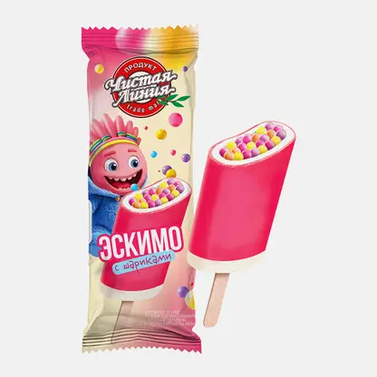 Мороженое эскимо с рисовыми шариками в малиновой глазури Чистая линия 12% 70г