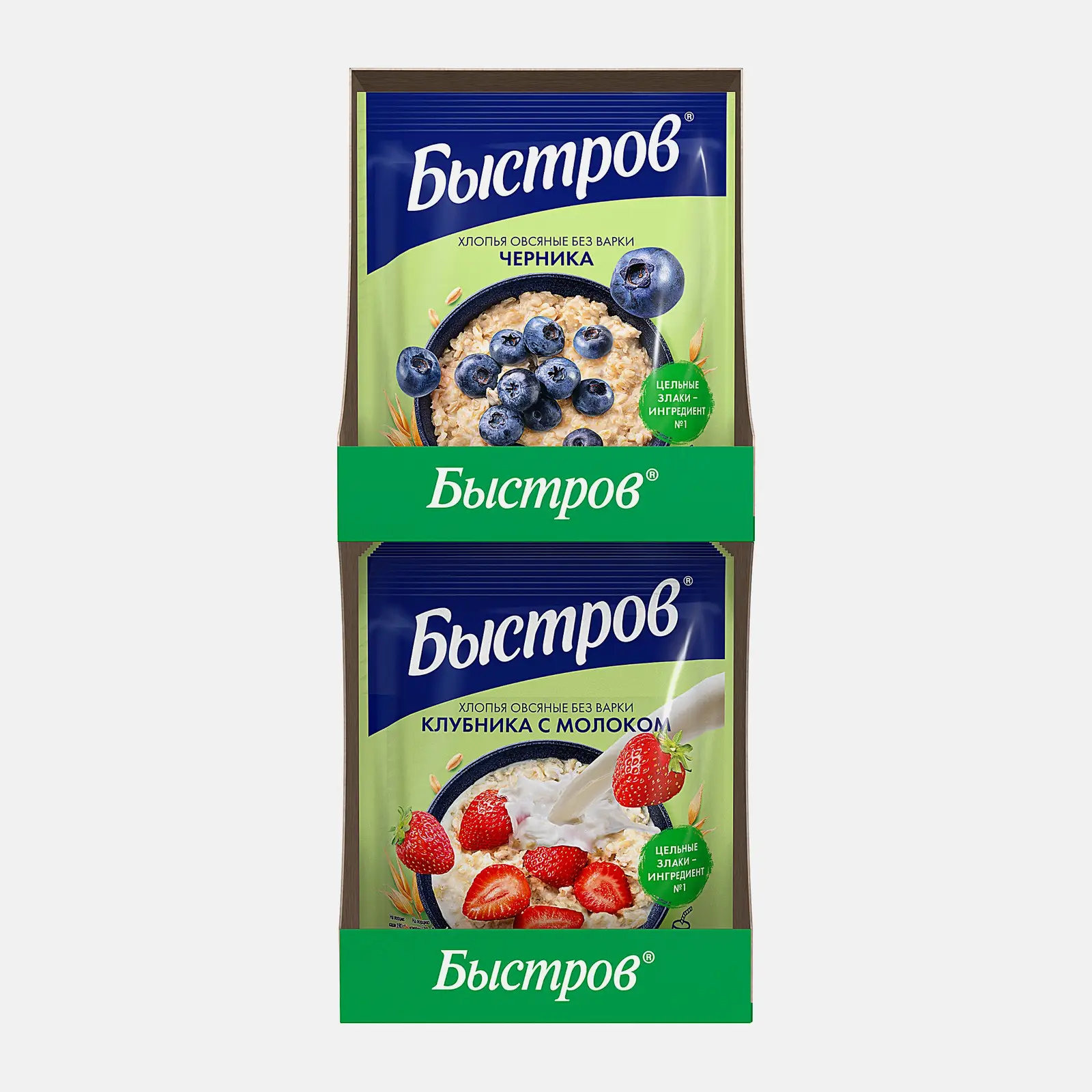Хлопья овсяные без варки с молоком черника/клубника Быстров 40г в ассортименте - фото 3