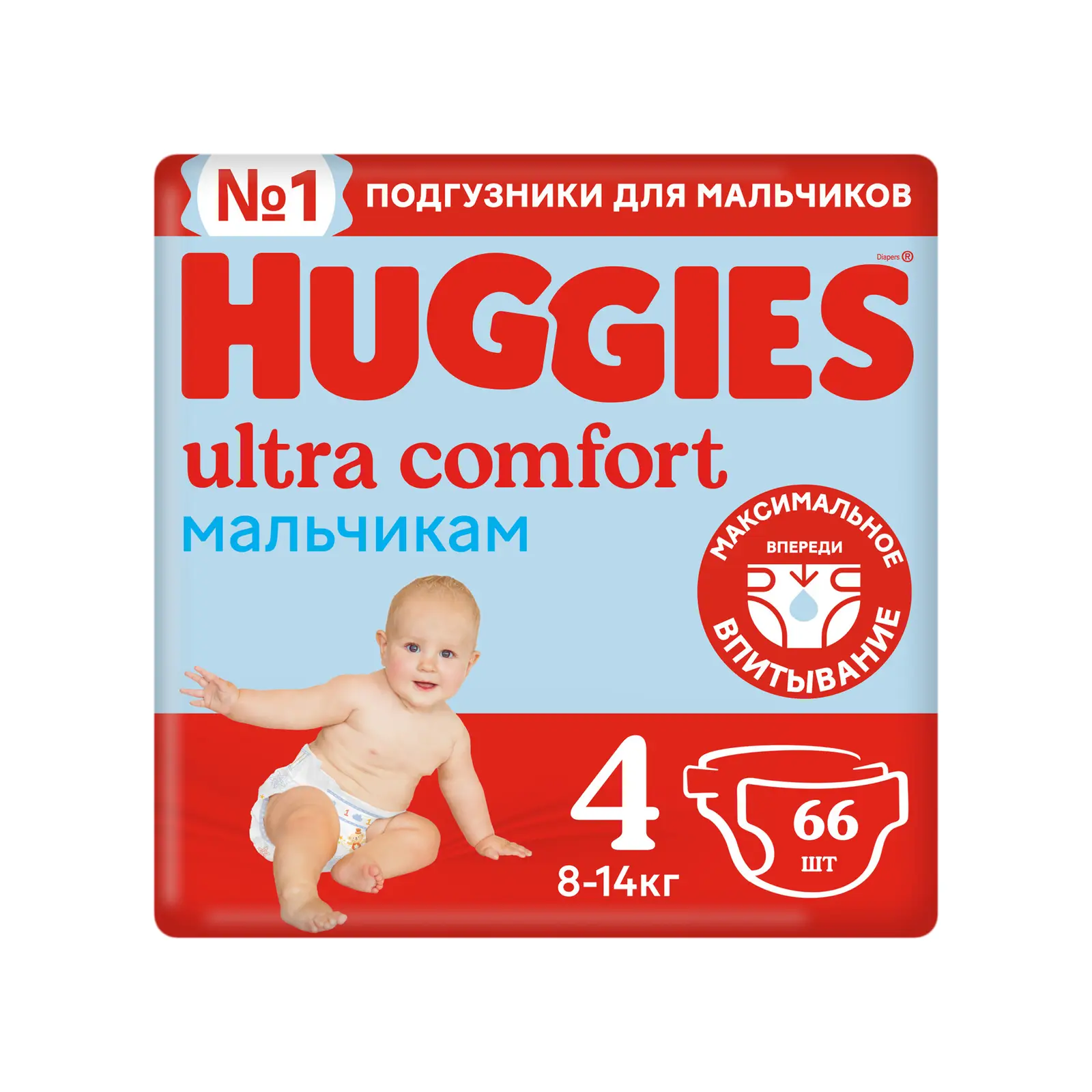 Подгузники для мальчиков Huggies Ultra Comfort р.4 8-14кг 66шт