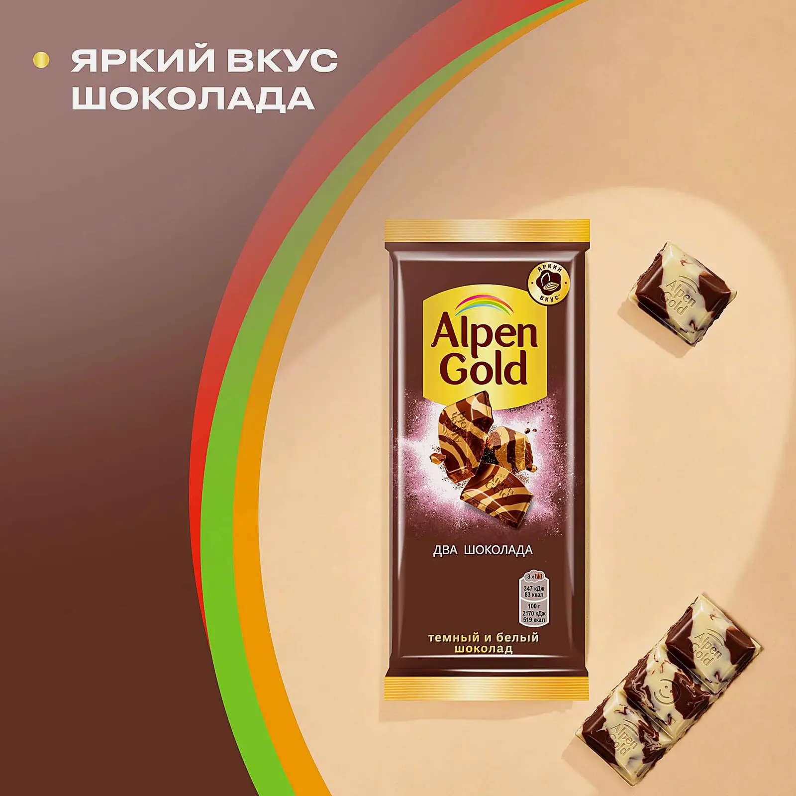 Шоколад Alpen Gold Два шоколада темный и белый 80г - фото 4