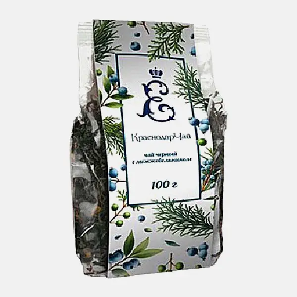 Чёрный чай листовой с можжевельником Краснодарский 100г