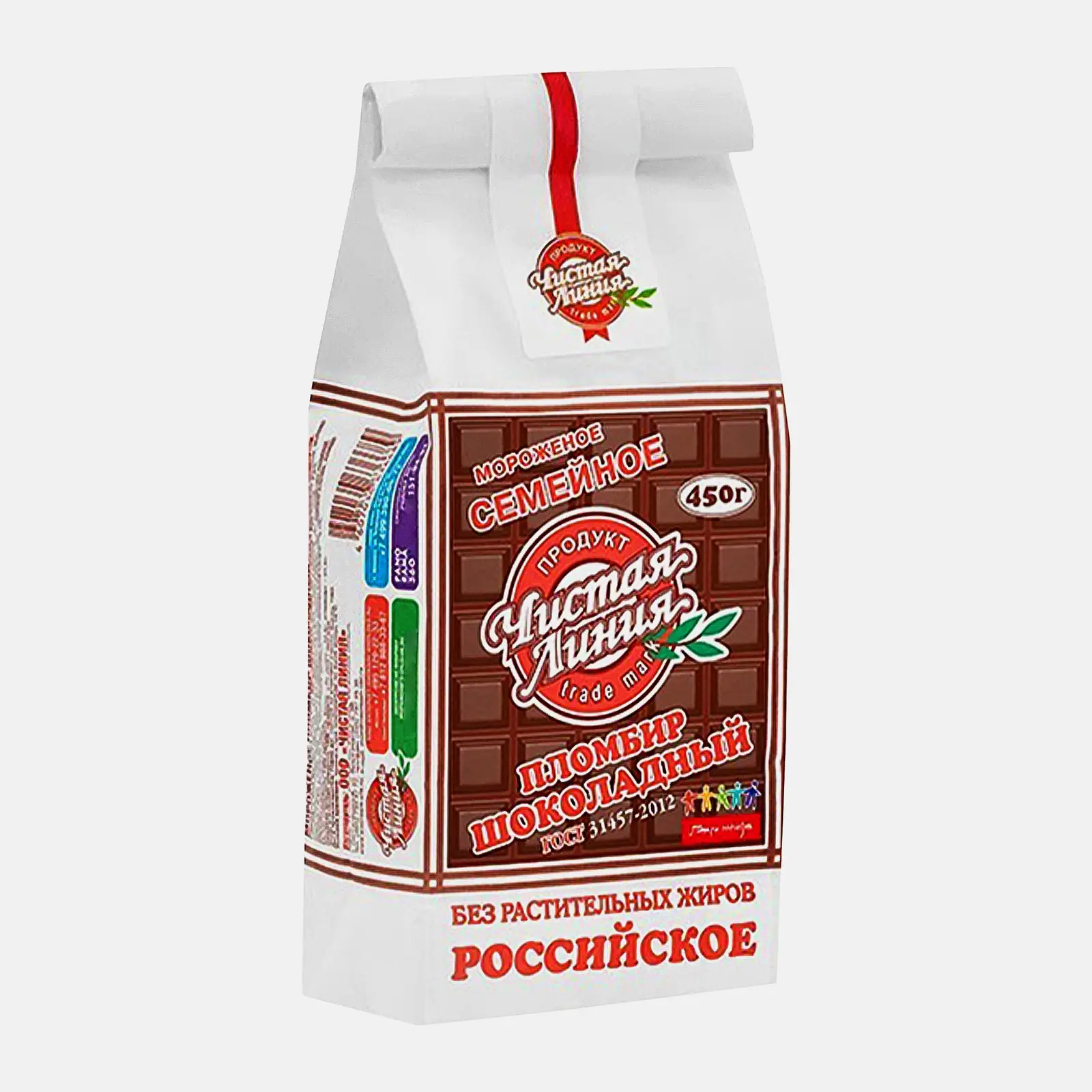 Изображение товара Мороженое Чистая Линия Семейное Пломбир Шоколадный 12% 450г