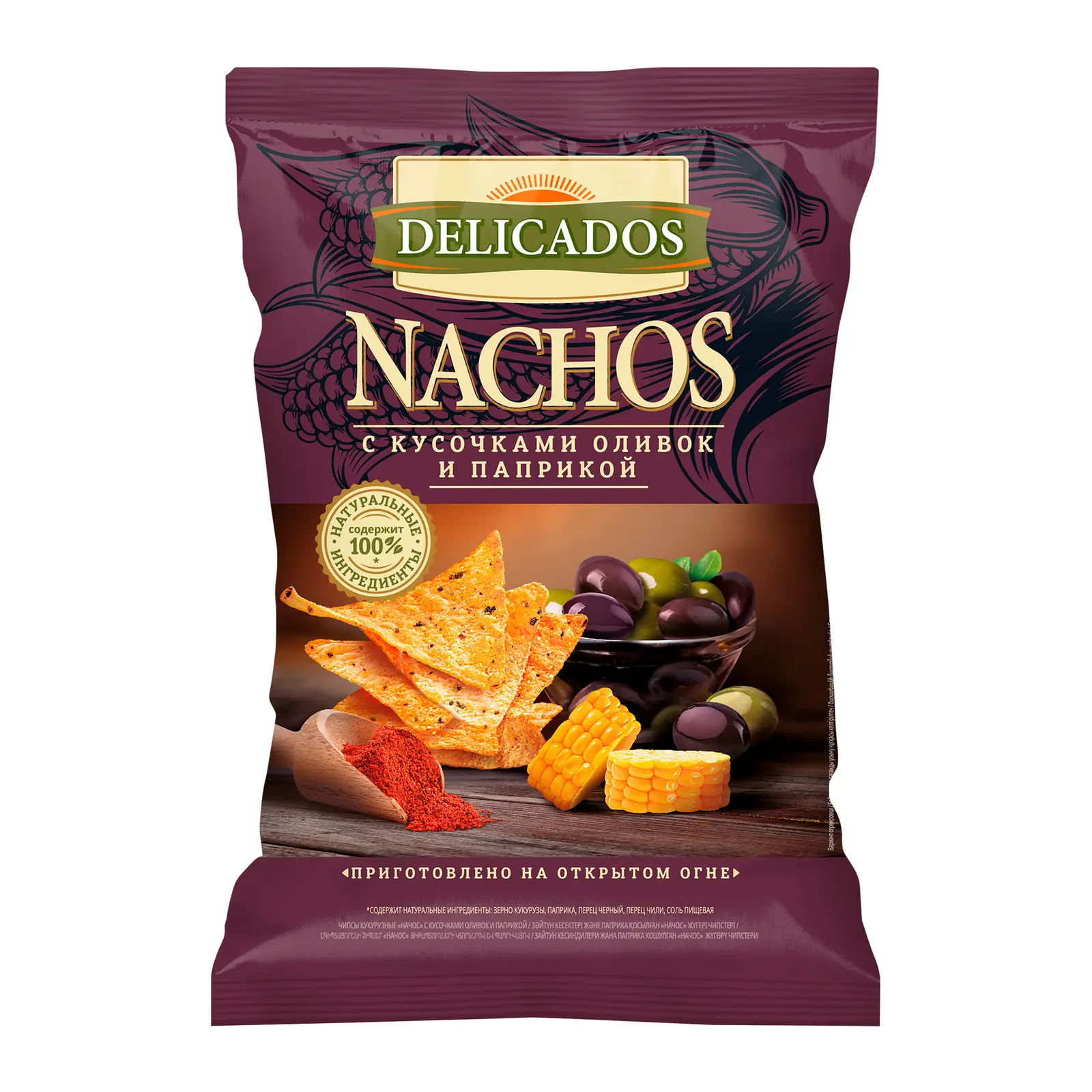 Изображение товара Чипсы Delicados Nachos c кусочками оливок и паприкой 150г