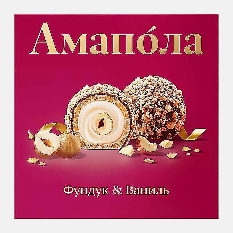 Конфеты вафельные глазированные с фундуком и ванилью Amapola 100г