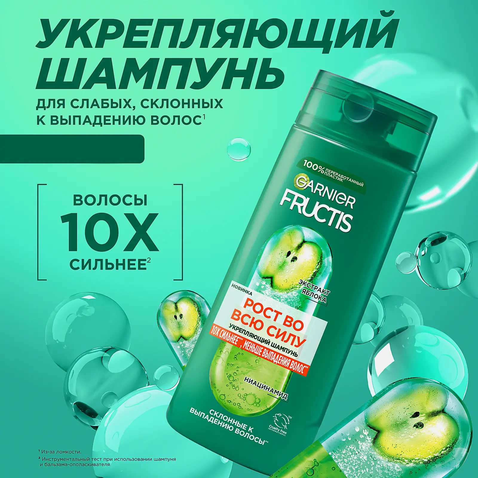 Шампунь Garnier Fructis Рост во всю Силу Укрепляющий против выпадения для гладкости и блеска слабых тонких волос с керамидом и витаминами 400мл