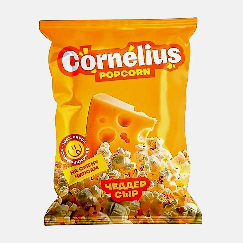 Изображение товара Попкорн с сыром чеддер Cornelius Popcorn 30 г - вкусная закуска с натуральными добавками