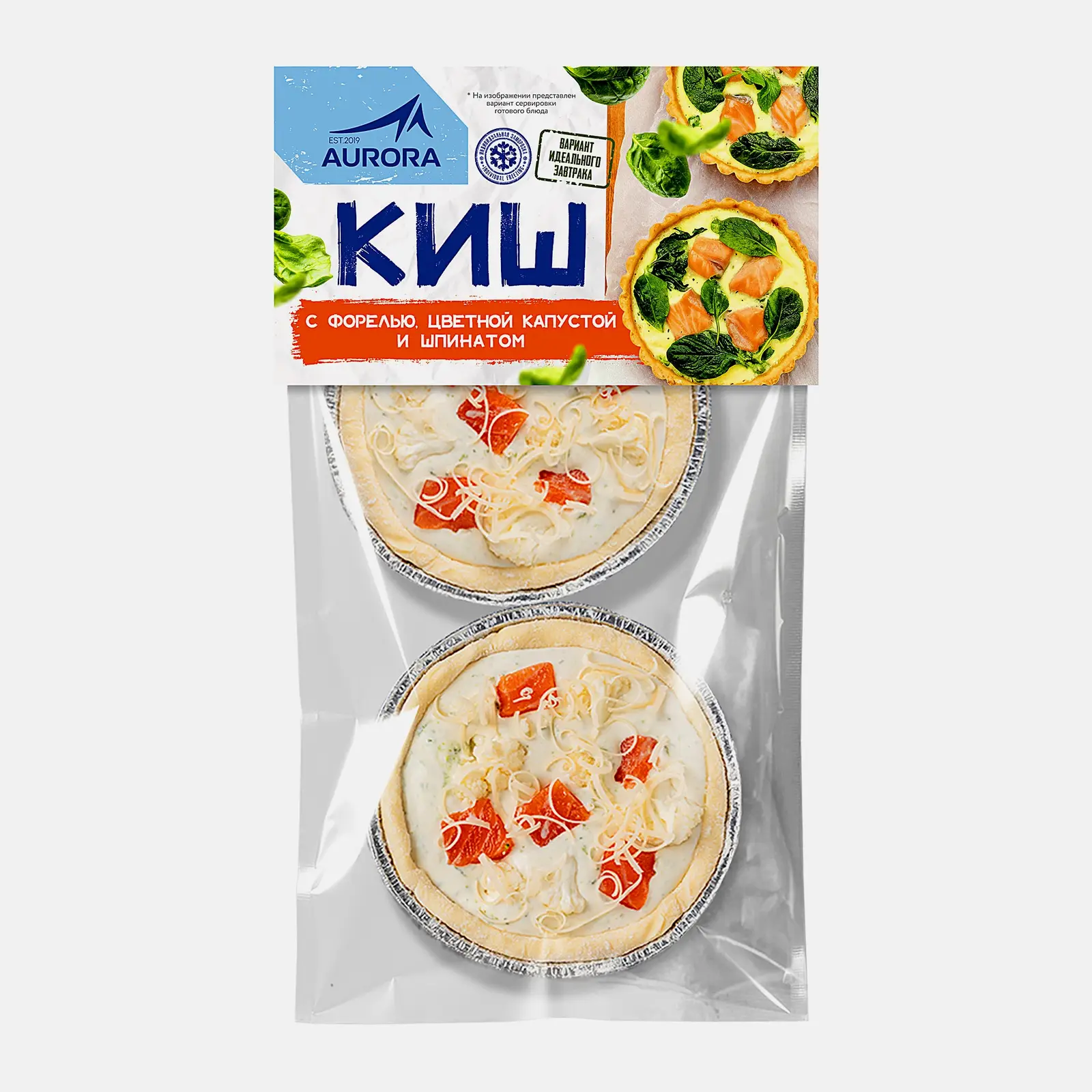 Мини-киш с форелью, цветной капустой и шпинатом Aurora 240г Мини-киш с форелью, цветной капустой и шпинатом Aurora 240г