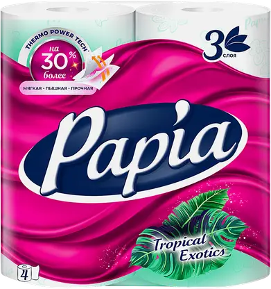 Туалетная бумага Papia Тропическая экзотика 3 слоя 4 рулона