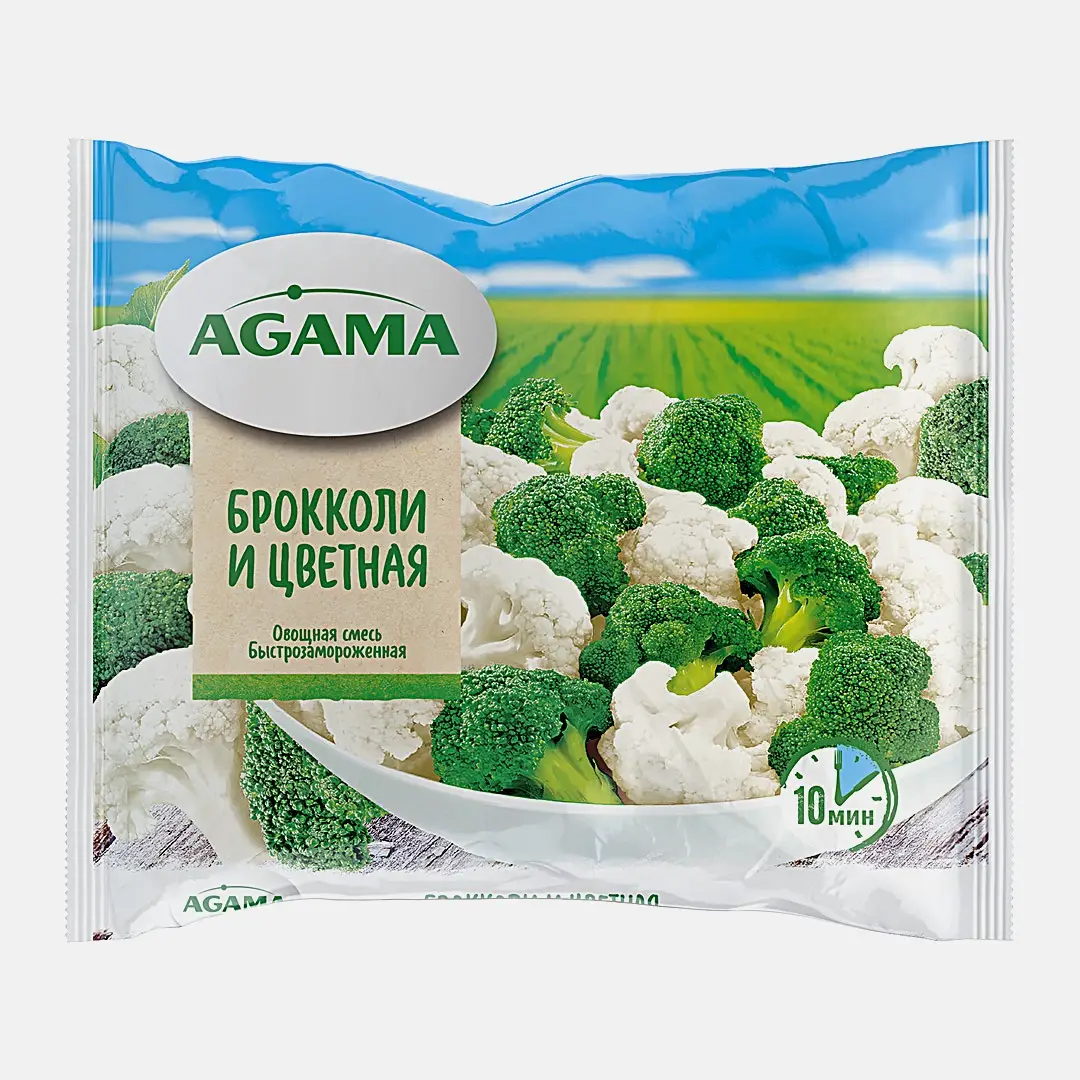 Смесь овощная Agama Брокколи и Цветная капуста быстрозамороженная 400г