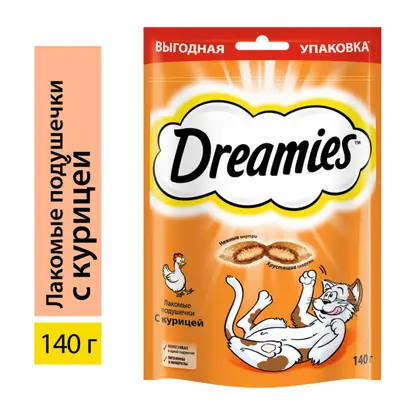 Изображение товара Лакомство для кошек Dreamies Подушечки с курицей 140г