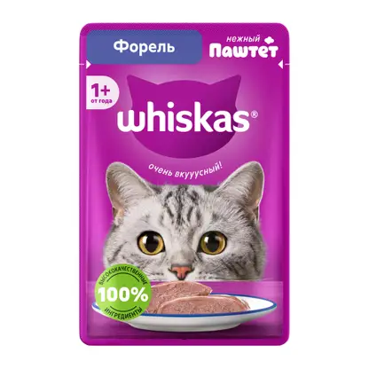 Изображение товара Корм для кошек паштет с форелью Whiskas 75г Изображение товара Корм для кошек паштет с форелью Whiskas 75г