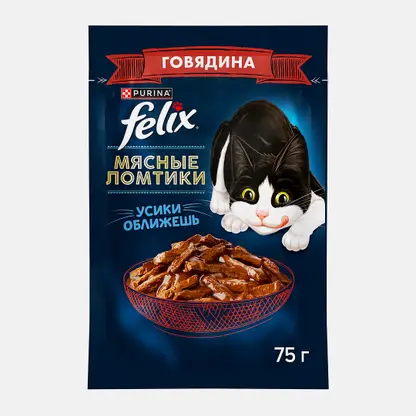 Влажный корм для взрослых кошек Мясные ломтики с говядиной Felix 75г