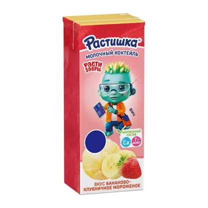 Изображение товара Молочный коктейль вкус бананово-клубничное мороженое Растишка 2% 210г