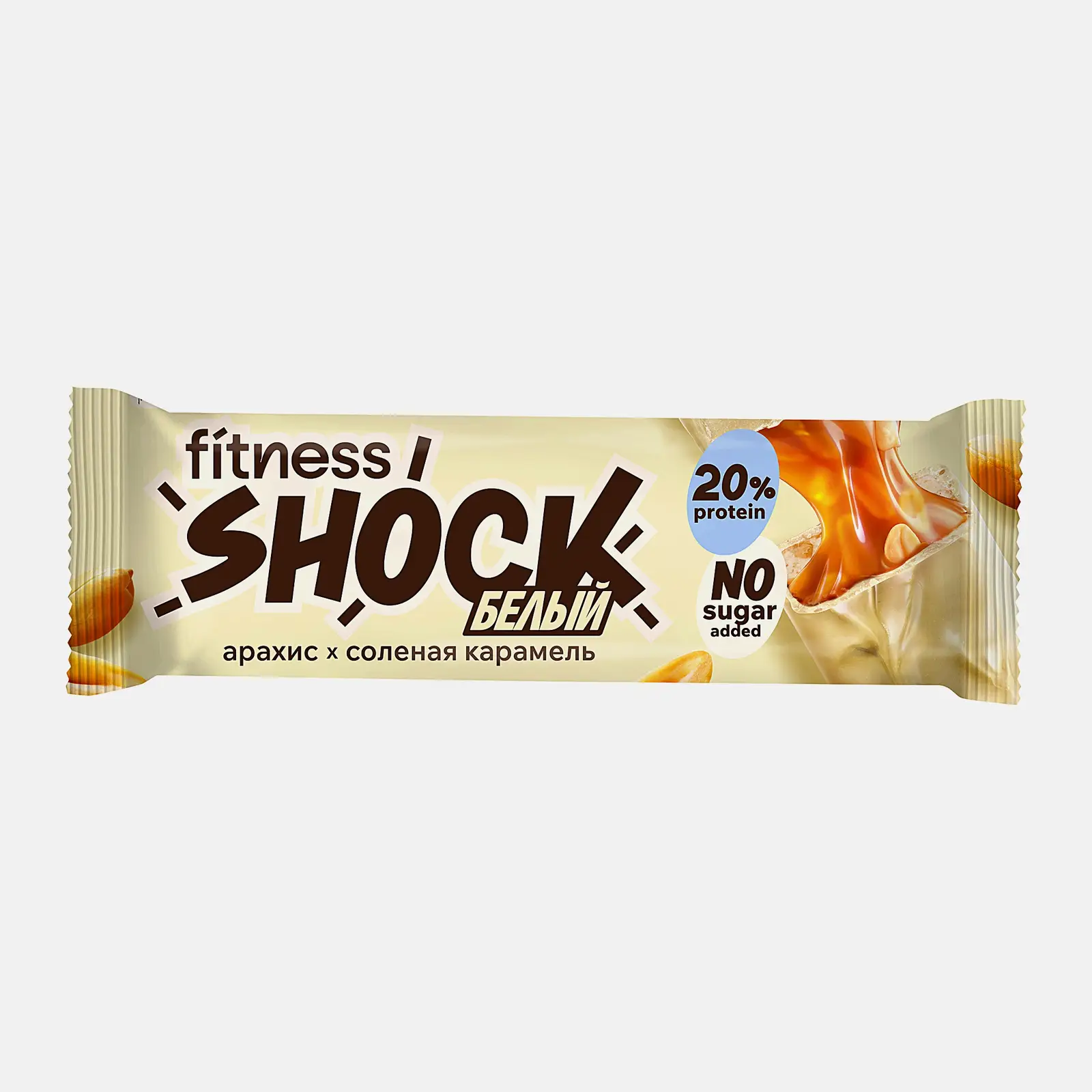 Изображение товара Батончик глазированный Соленый арахис Fitnesshock 50г протеиновый перекус