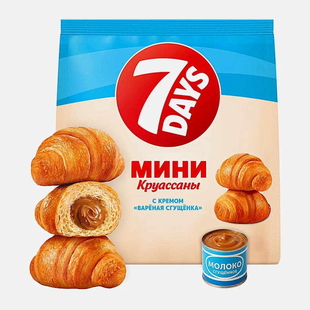 Мини-круассаны с кремом вареная сгущенка 7Days 265г Мини-круассаны с кремом вареная сгущенка 7Days 265г