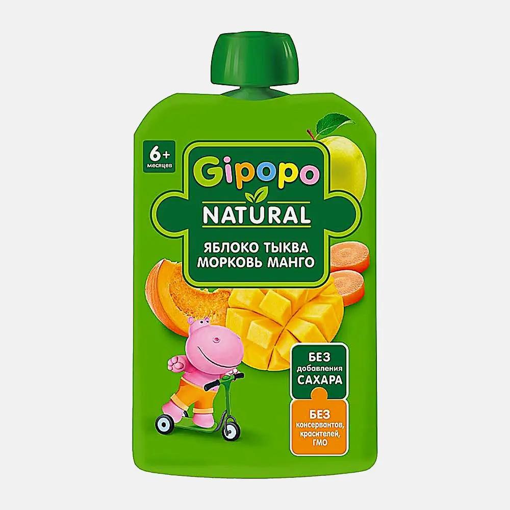 Изображение товара Пюре яблочно-тыквенное с морковью и манго Gipopo 90г для детей с 4 месяцев