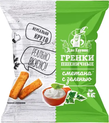 Изображение товара Гренки Дон Крутон пшеничные с Сметаной и зеленью 55г хрустящие закуски