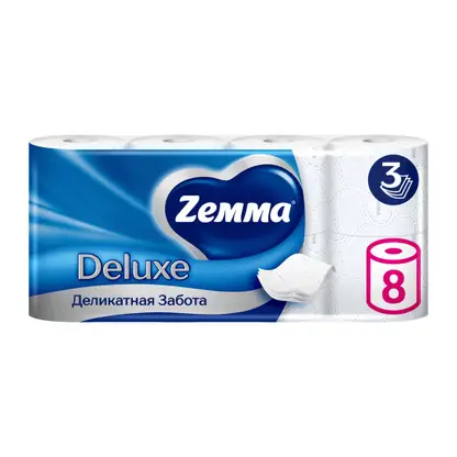 Туалетная бумага белая Deluxe Zemma 8 рулонов 3 слоя