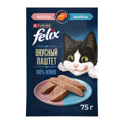 Изображение товара Влажный корм для взрослых кошек паштет с лососем и форелью Felix 75г