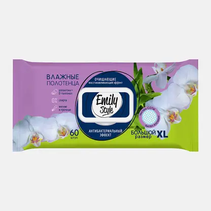 Влажные полотенца антибактериальные XL соты Emily Style 60шт