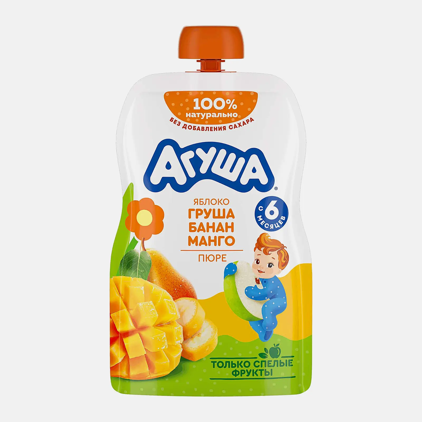 Изображение товара Пюре яблоко-груша-банан-манго с 6 месяцев Агуша 90г Изображение товара Пюре яблоко-груша-банан-манго с 6 месяцев Агуша 90г