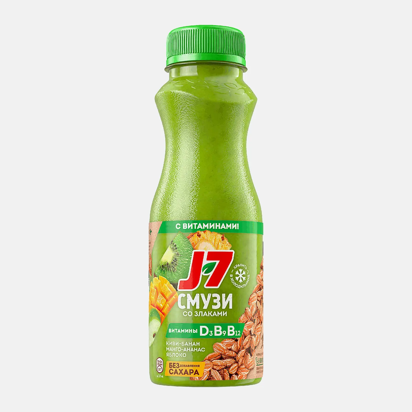 Продукт питьевой J7  Смузи Киви-Ананас -Манго-Яблоко-Банан со злаками и витаминами 300мл